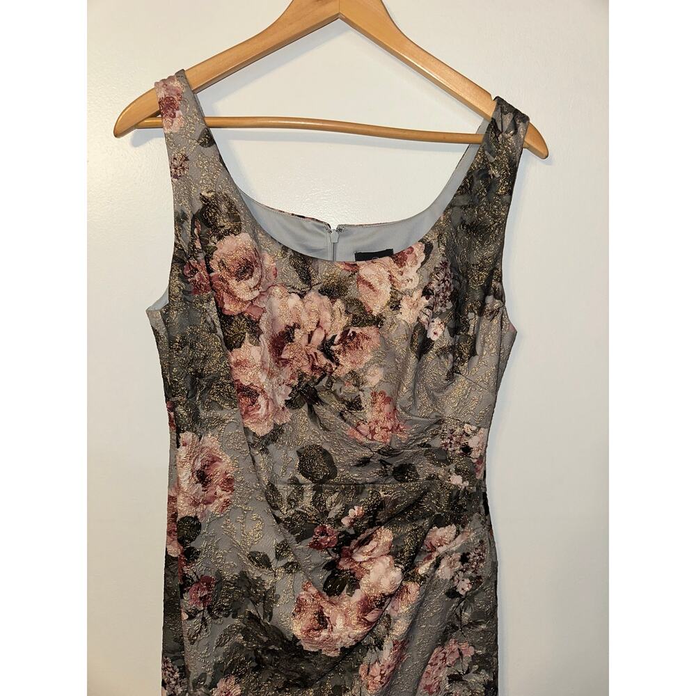 Adrianna Papell Metallic Floral Jacquard Maxi Gown Gray Blush Size 12 - Picture 5 of 5